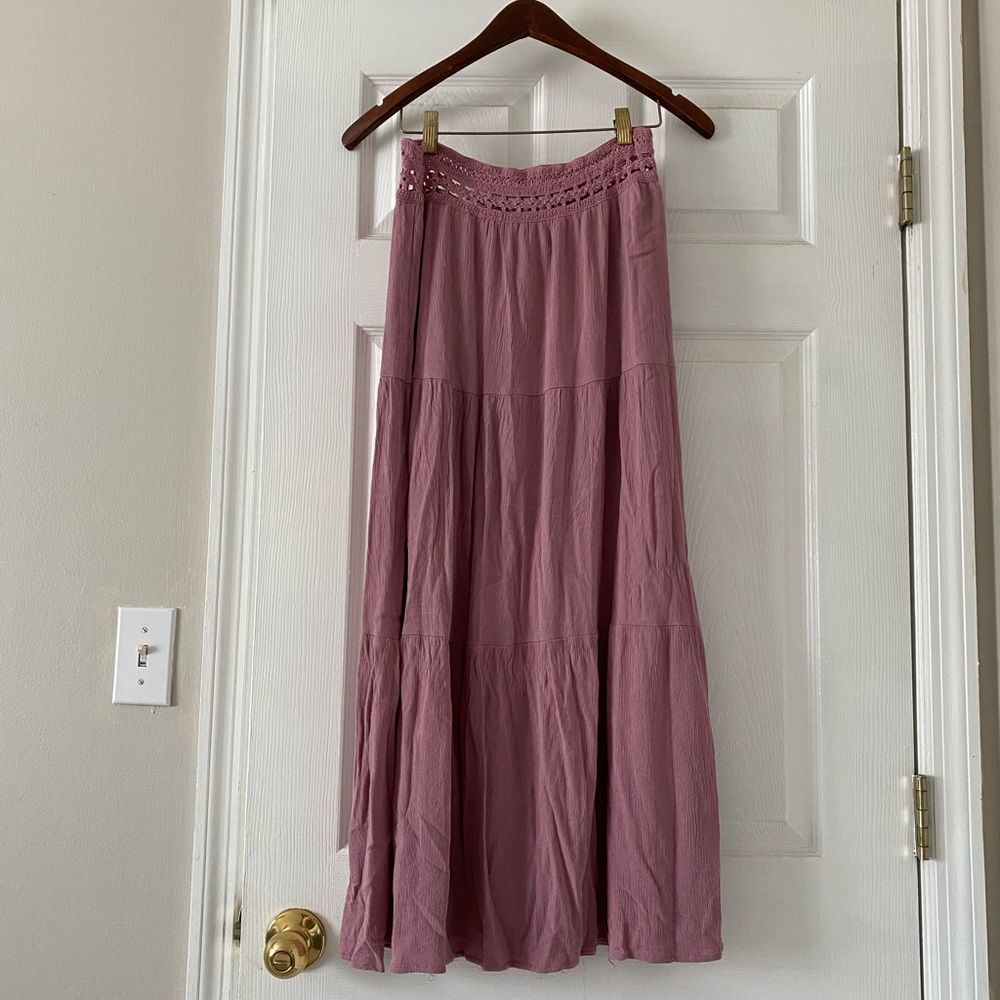 Rose pink boho maxi skirt